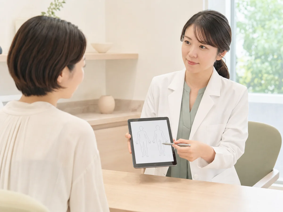 じんましんの経過を丁寧に確認する診察イメージ