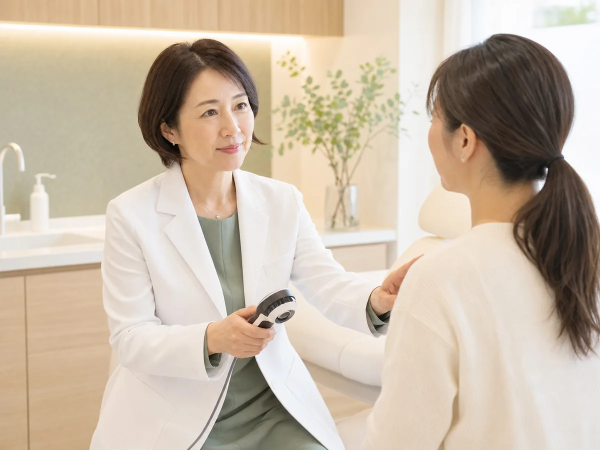 患者へ診療内容を丁寧に説明する女性院長