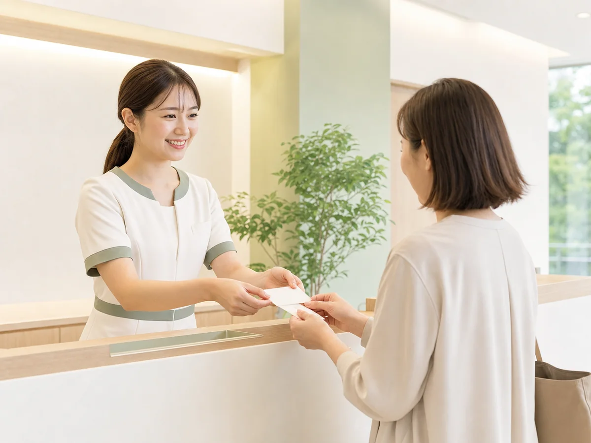 診察後に受付で会計をする患者