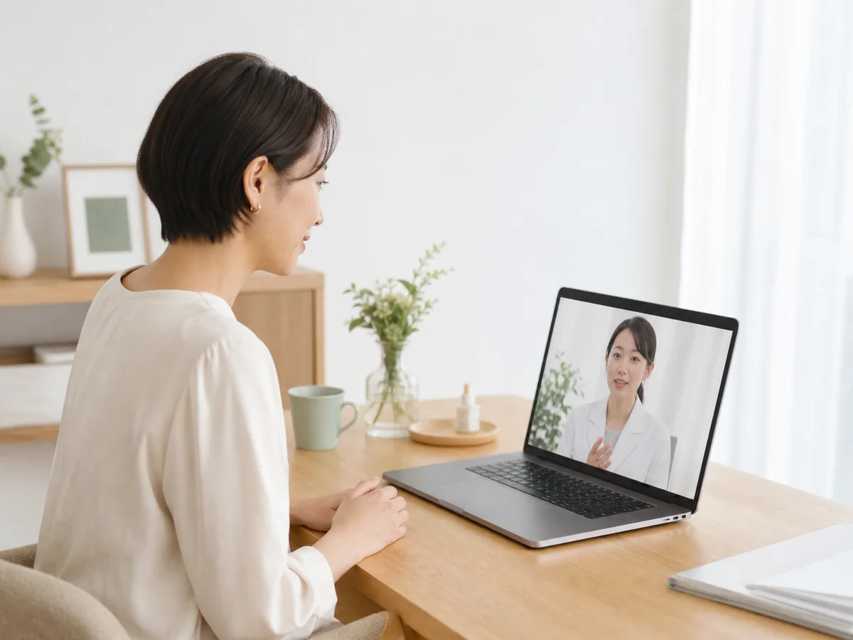 自宅からオンライン相談を利用する女性