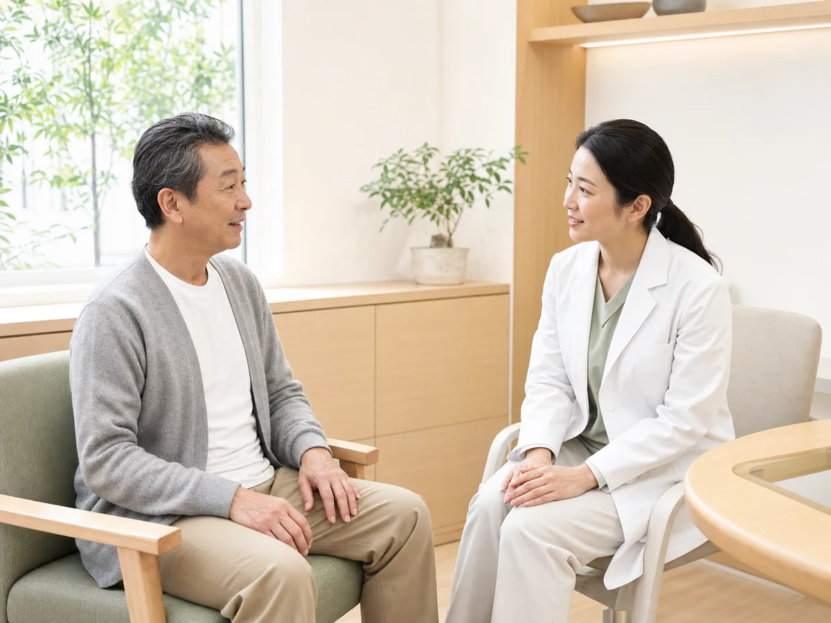 シニア患者の話を丁寧に聞く皮膚科医