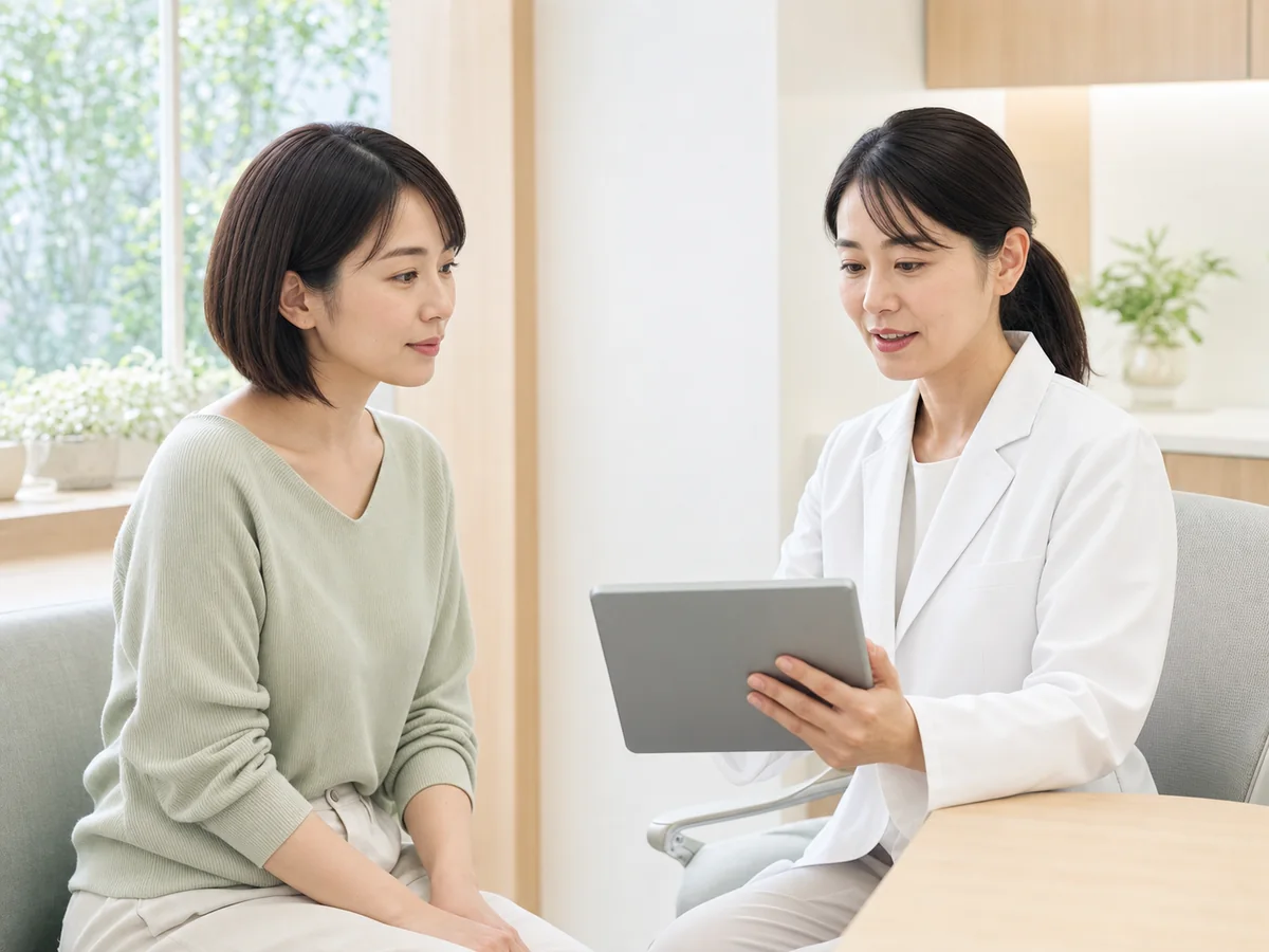 女性患者へ診療内容を説明する医師