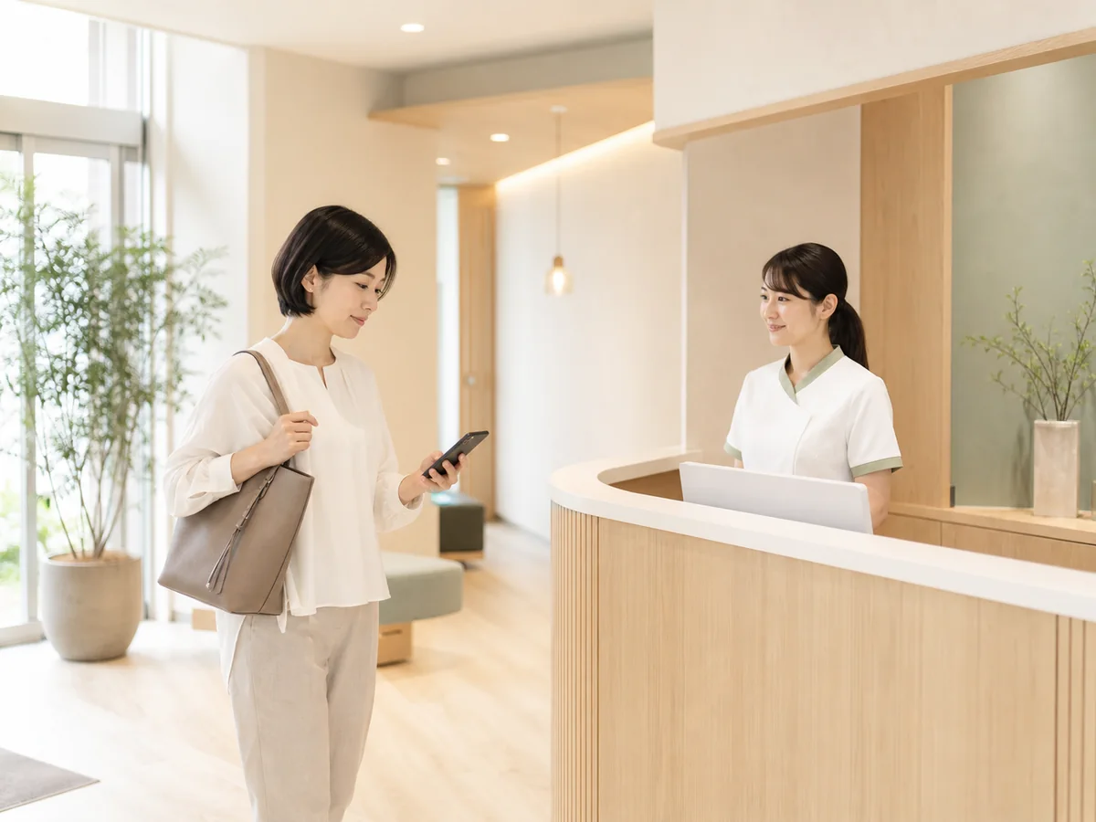 予約時間を確認してクリニックへ向かう患者