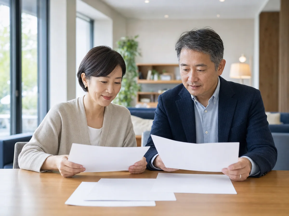 相続した不動産について話し合う50代のご兄弟