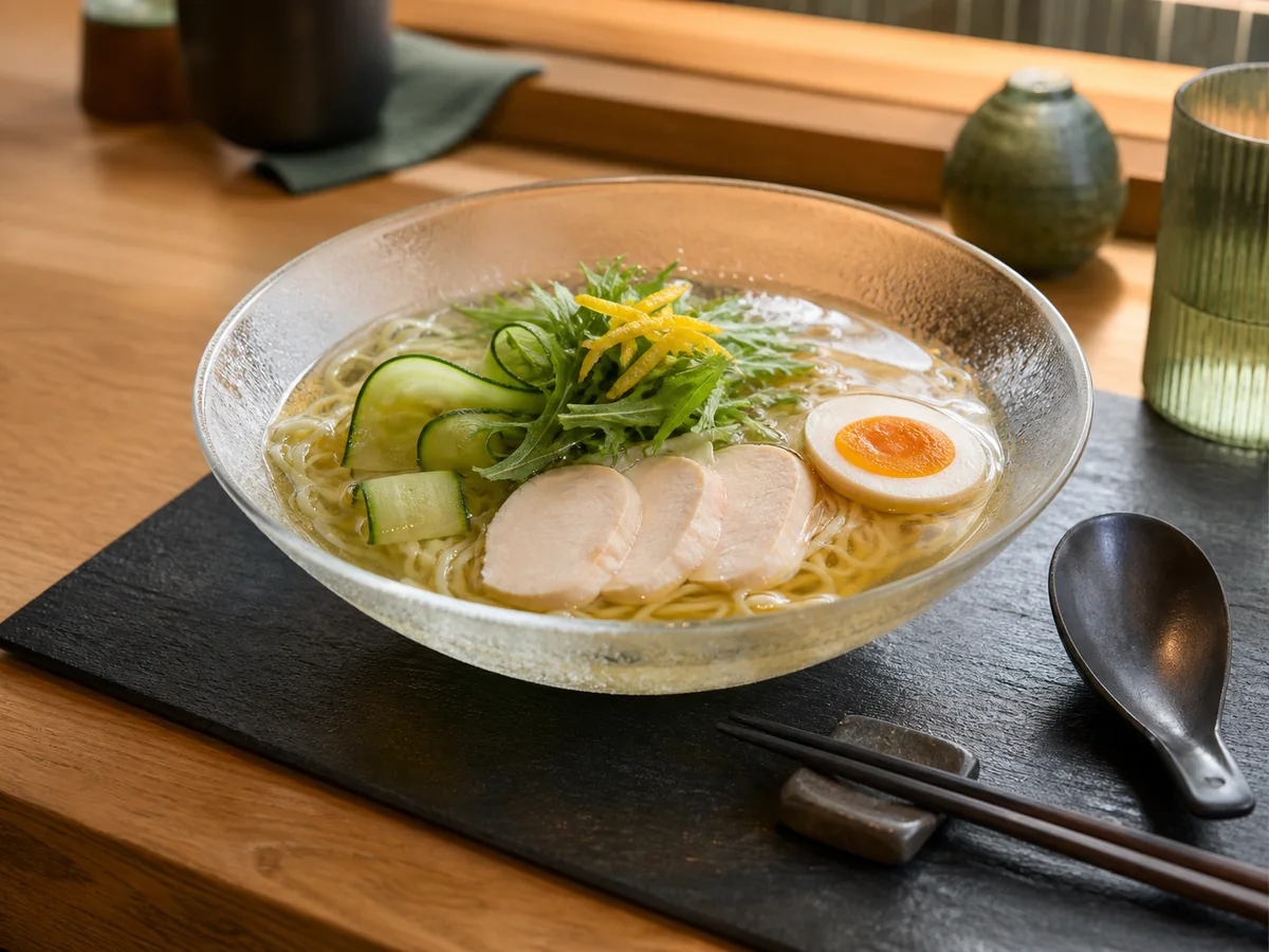 柚子を添えた冷たい塩らぁ麺